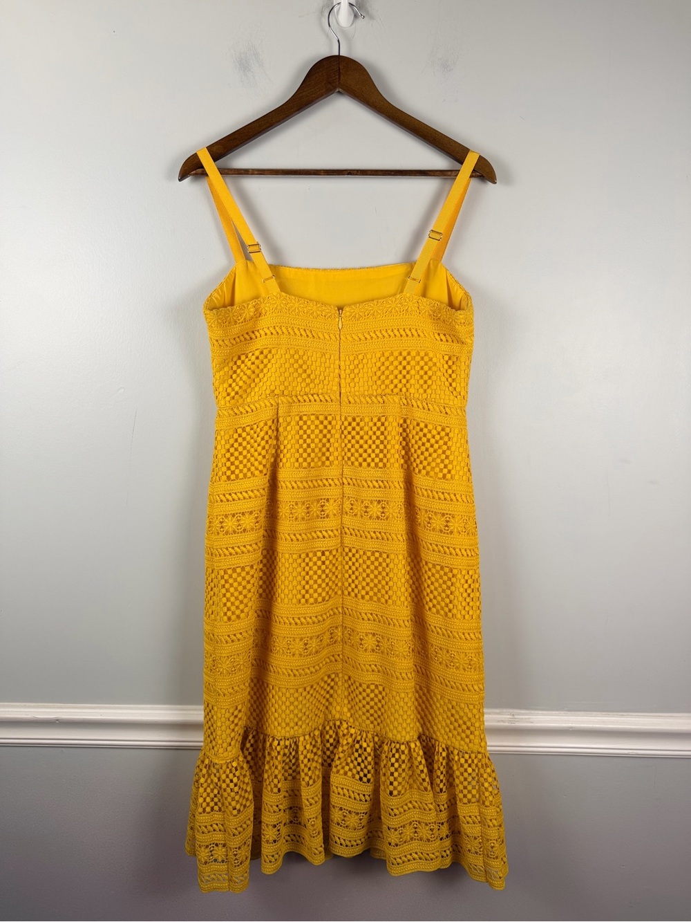 J. Crew Geometric Lace Sleeveless Midi Dress size 8 Canary Yellow - Picture 7 of 8
